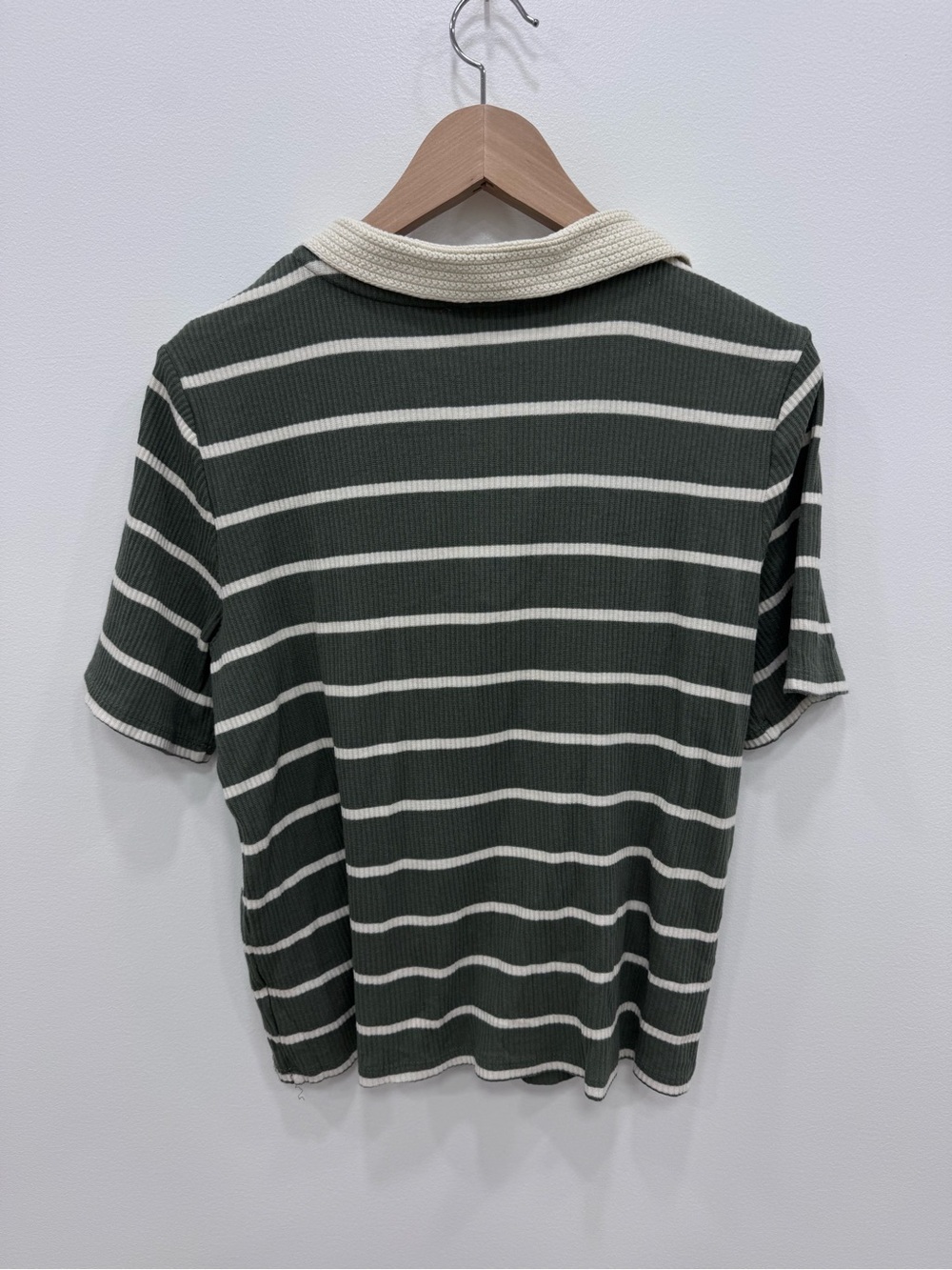 Talbots crotchet trim ladies green white stripe top blouse Sz XL petite - Picture 3 of 6